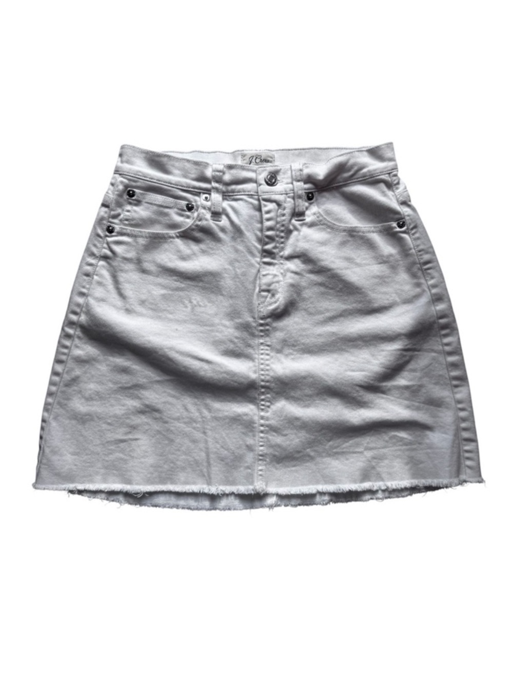 J. Crew Mid Rise White Denim Mini Skirt 24” Classic Feminine Minimalist Spring